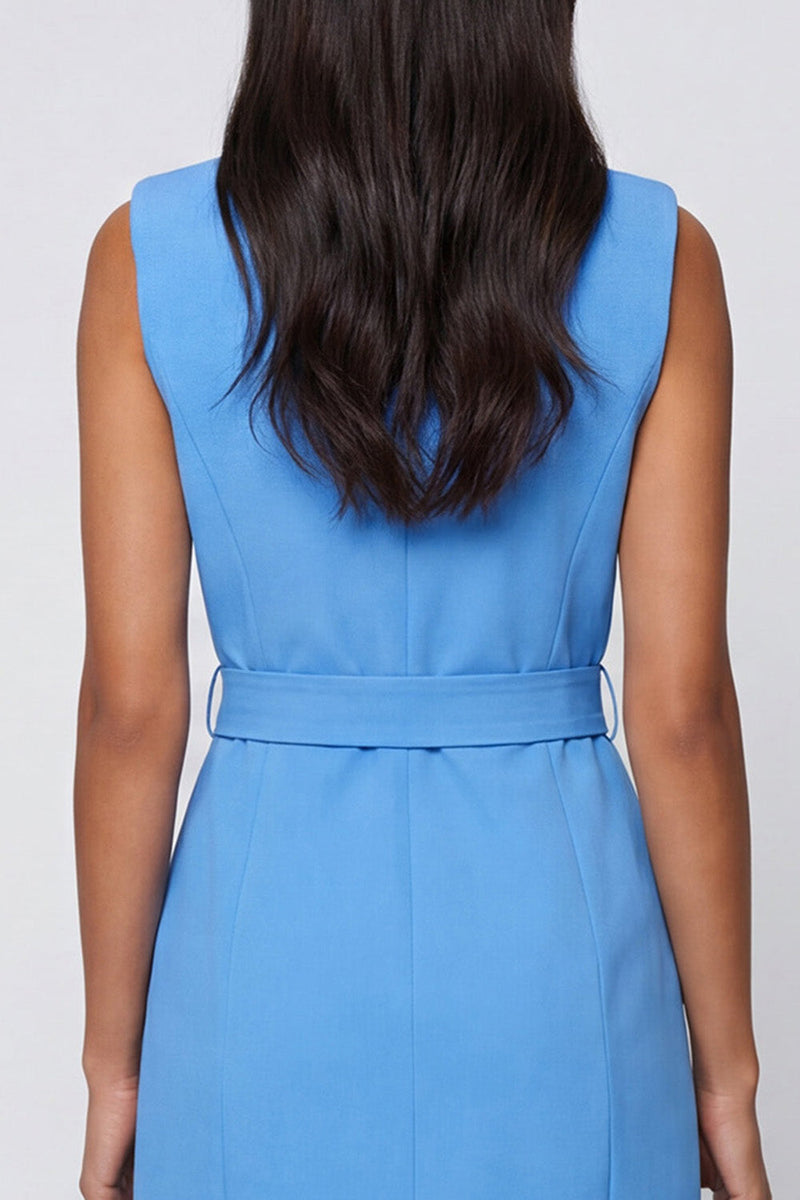 Load image into Gallery viewer, Notched Lapel Blue Slim Fit Blazer Dress with Belt
