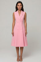Load image into Gallery viewer, Pink Shawl Lapel Midi Double Breasted Blazer Dress