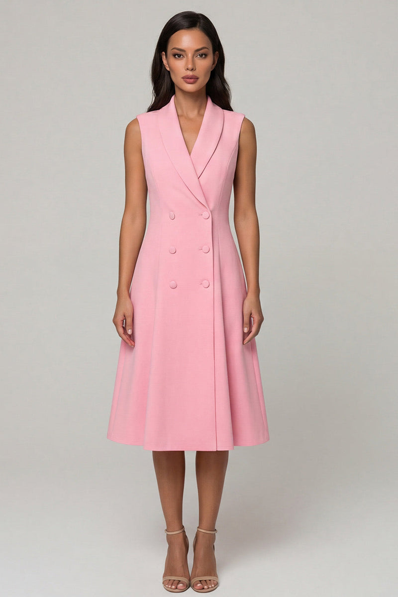 Load image into Gallery viewer, Pink Shawl Lapel Midi Double Breasted Blazer Dress