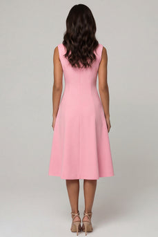 Pink Shawl Lapel Midi Double Breasted Blazer Dress