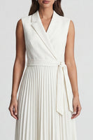 Load image into Gallery viewer, Ivory Notched Lapel Pleated Work Dress with Belt