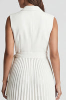 Load image into Gallery viewer, Ivory Notched Lapel Pleated Work Dress with Belt