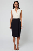 Load image into Gallery viewer, Black and White Color Block Patchwork Single Breasted Shawl Lapel Work Dress