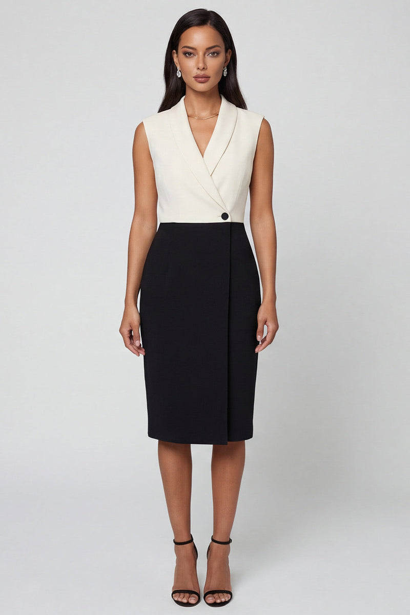 Load image into Gallery viewer, Black and White Color Block Patchwork Single Breasted Shawl Lapel Work Dress