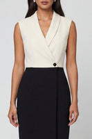 Load image into Gallery viewer, Black and White Color Block Patchwork Single Breasted Shawl Lapel Work Dress