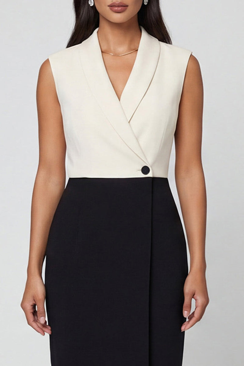 Load image into Gallery viewer, Black and White Color Block Patchwork Single Breasted Shawl Lapel Work Dress