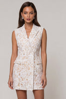 Load image into Gallery viewer, Ivory Double Breasted Floral Peak Lapel Lace Slim Fit Short Blazer Dress