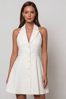 Load image into Gallery viewer, Single Breasted Simple Peak Lapel Short White Blazer Dress
