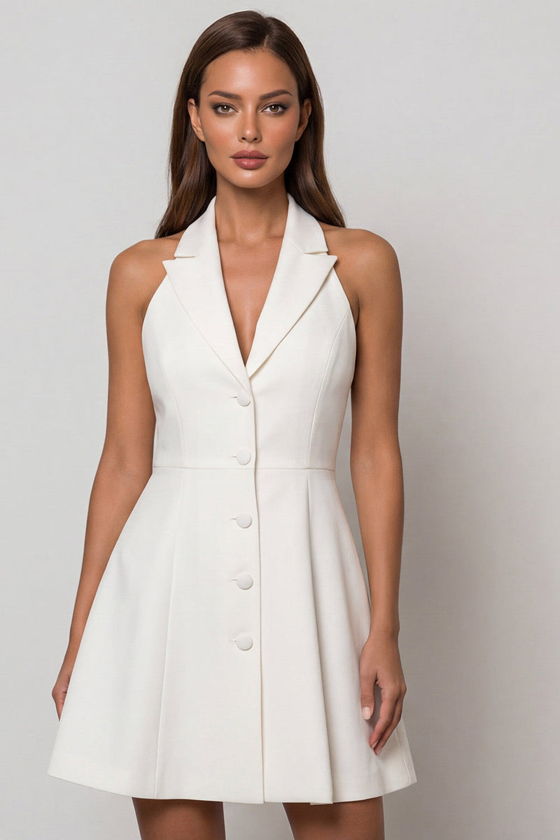 Load image into Gallery viewer, Single Breasted Simple Peak Lapel Short White Blazer Dress