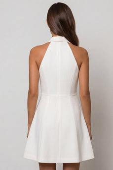Single Breasted Simple Peak Lapel Short White Blazer Dress