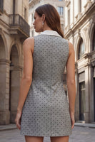 Load image into Gallery viewer, Polka Dots Grey Double Breasted Slim Fit Notched Lapel Short Work Dress