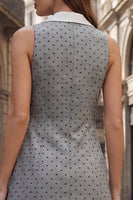 Load image into Gallery viewer, Polka Dots Grey Double Breasted Slim Fit Notched Lapel Short Work Dress