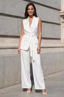 Load image into Gallery viewer, 2 Piece White Shawl Lapel Wide Leg Business Suits with Belt