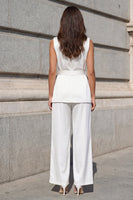 Load image into Gallery viewer, 2 Piece White Shawl Lapel Wide Leg Business Suits with Belt