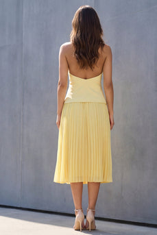 2 Piece Butter Yellow Single Breasted Halter Backless Business Suits with Pleats