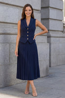 Load image into Gallery viewer, 2 Piece Navy Single Breasted Shawl Lapel Business Suits with Pleats