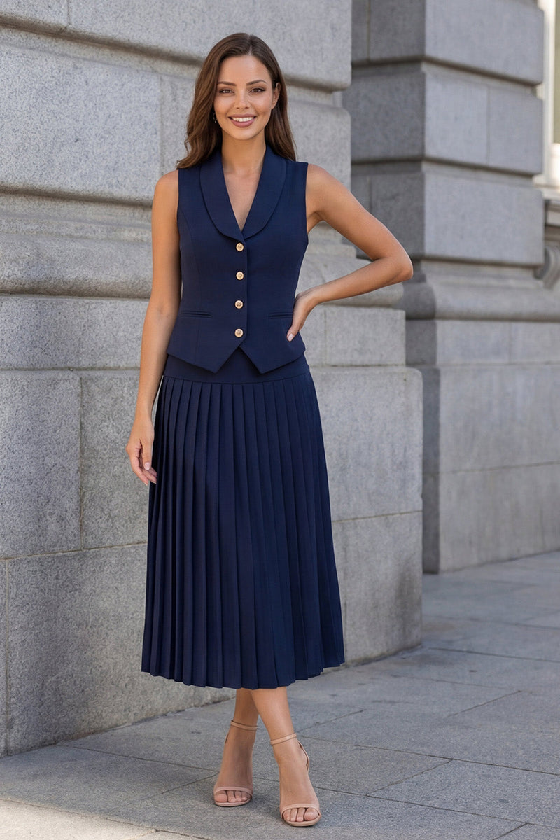 Load image into Gallery viewer, 2 Piece Navy Single Breasted Shawl Lapel Business Suits with Pleats