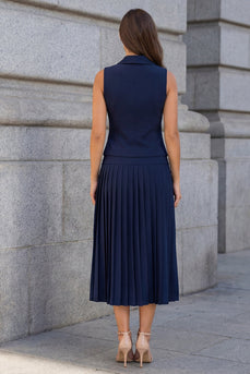 2 Piece Navy Single Breasted Shawl Lapel Business Suits with Pleats