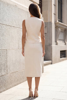 Single Breasted Ivory 2 Piece Shawl Lapel Business Suits with Slit