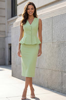 Load image into Gallery viewer, Shawl Lapel Light Green Single Breasted Midi Work Dress with Ruffles