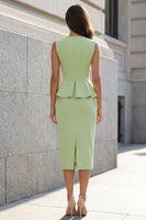 Load image into Gallery viewer, Shawl Lapel Light Green Single Breasted Midi Work Dress with Ruffles
