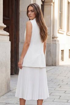 White Notched Lapel Double Breasted 2 Piece Business Suits with Pleats