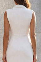 Load image into Gallery viewer, White Simple Notched Lapel Midi Ruched Work Dress