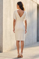 Load image into Gallery viewer, Ivory V-Neck Short Sleeves Short Bodycon Work Dress