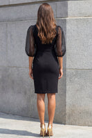 Load image into Gallery viewer, Black Shawl Lapel 3/4 Sleeves Ruched Short Bodycon Work Dress