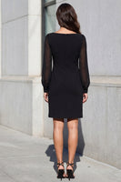 Load image into Gallery viewer, Black Square Neck Long Sleeves Short Bodycon Work Dress