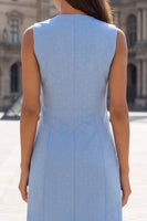 Load image into Gallery viewer, Blue Shawl Lapel Beaded Double Breasted Short Blazer Dress