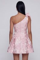 Load image into Gallery viewer, Pink A Line Floral Short One Shoulder Birthday Party Dress with Bow