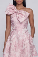 Load image into Gallery viewer, Pink A Line Floral Short One Shoulder Birthday Party Dress with Bow