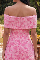 Load image into Gallery viewer, Floral Blue A Line Short Off the Shoulder Birthday Party Dress with Bow