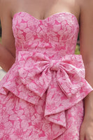 Load image into Gallery viewer, A Line Short Ruffled Floral Fuchsia Prom Dress with Bow