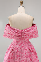 Load image into Gallery viewer, Fuchsia Floral Off the Shoulder A Line Short Prom Dress with Bow