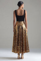 Load image into Gallery viewer, Glitter Square Neck A Line Black and Gold Maxi Sequin Formal Dress