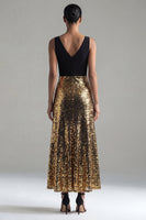 Load image into Gallery viewer, A Line Glitter Black and Gold V-Neck Maxi Sequin Formal Dress