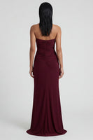 Load image into Gallery viewer, Burgundy Strapless Ruched Mermaid Long Formal Dress with Slit