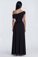 Load image into Gallery viewer, Black Ruched Long Cut Out Sheath Formal Dress with Side Cape