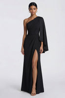 Load image into Gallery viewer, Black Mermaid One Shoulder Ruched Long Formal Dress