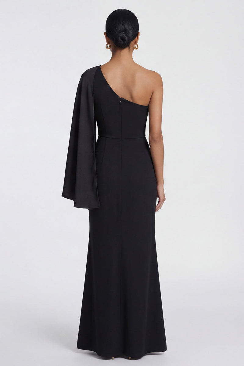 Load image into Gallery viewer, Black Mermaid One Shoulder Ruched Long Formal Dress