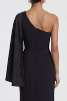 Load image into Gallery viewer, Black Mermaid One Shoulder Ruched Long Formal Dress
