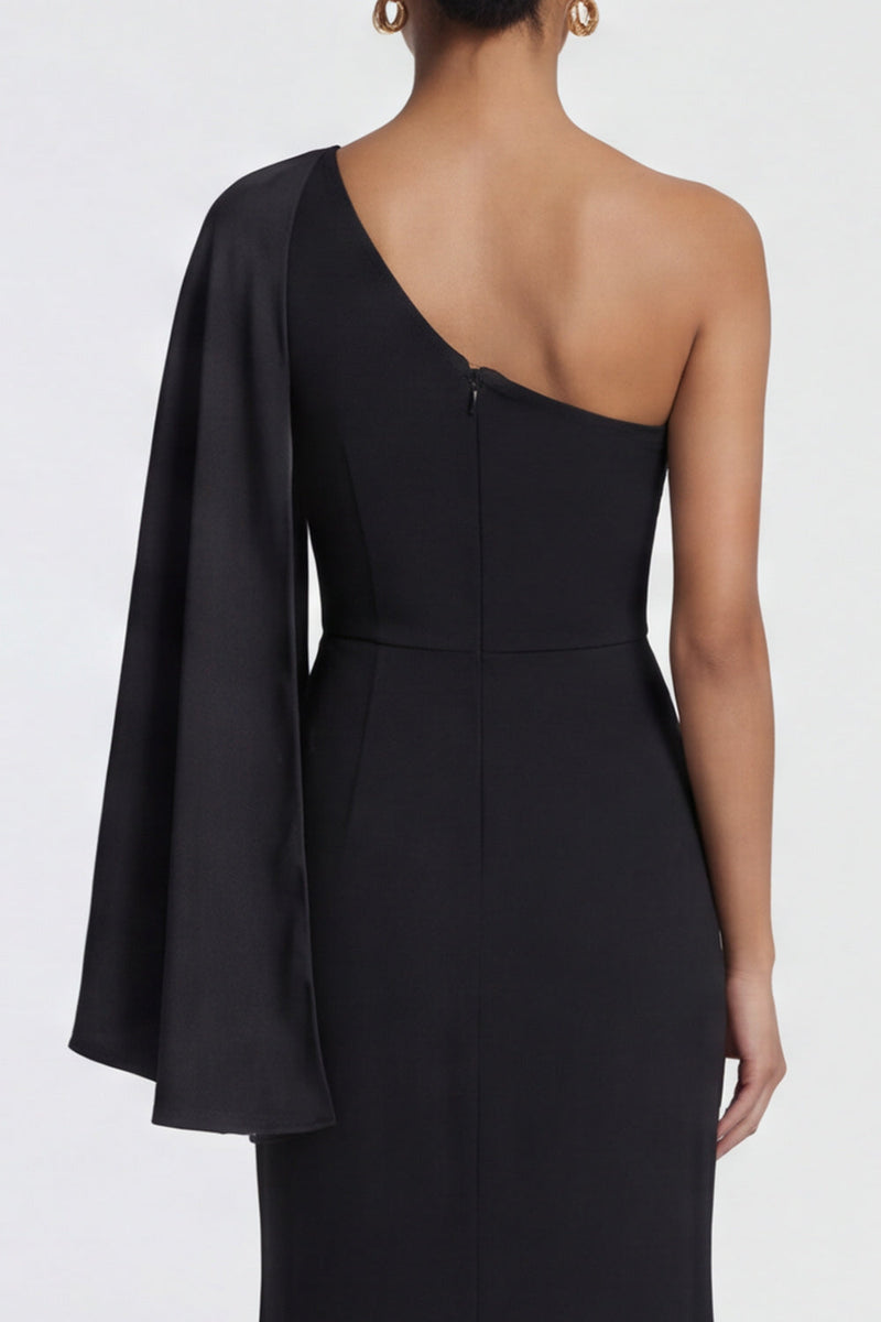 Load image into Gallery viewer, Black Mermaid One Shoulder Ruched Long Formal Dress