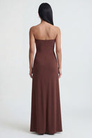 Load image into Gallery viewer, Brown Strapless Long Sheath Ruched Formal Dress with Slit