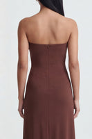 Load image into Gallery viewer, Brown Strapless Long Sheath Ruched Formal Dress with Slit
