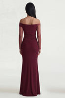 Load image into Gallery viewer, Long Sleeves Burgundy Mermaid Ruched Long Formal Dress with Slit