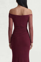 Load image into Gallery viewer, Long Sleeves Burgundy Mermaid Ruched Long Formal Dress with Slit