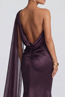 Load image into Gallery viewer, Cabernet One Shoulder Ruched Mermaid Long Formal Dress with Side Cape