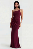Load image into Gallery viewer, Burgundy One Shoulder Mermaid Ruched Long Formal Dress
